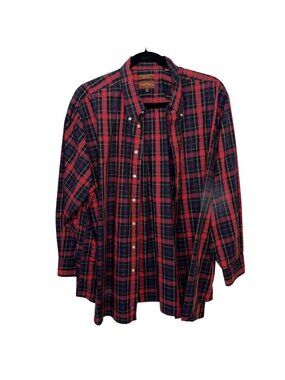 Oak Hill Mens Wrinkle-Free Red & Navy Plaid Long Sleeve Button-Down Shirt 3XL